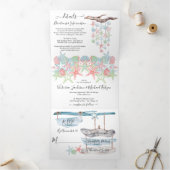 Seashell Beach bruiloft drievoudige uitnodiging (Binnen)