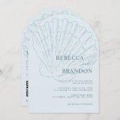 Seashell Beach Coastal Blue QR Code Arch Wedding Kaart (Voorkant / Achterkant)