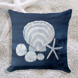 Seashell Beach House Navy Starfish Sand Dollar Kussen