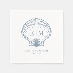 Seashell Beach Monogram Dusty Blue Wedding Servet