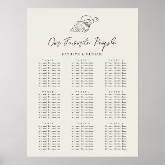 Seashell Beach Ocean Mariage 9 Tableau de sièges (Devant)