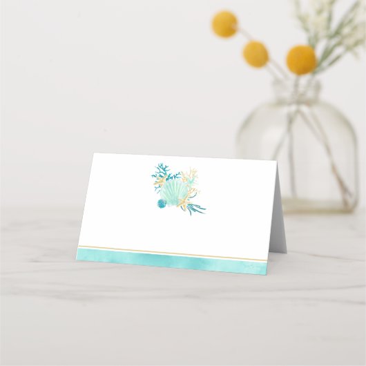 Seashell Beach Thleding Wedding Folded Place Card (Voorkant)
