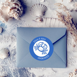 Seashell Beach Wedding Blauw Wit CUSTOM Ronde Sticker