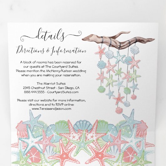 Seashell Beach Wedding Invitation Tri-Fold (Intérieur en premier)