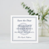 Seashell Beach Wedding Save the Date Square - Navy (Staand voorkant)