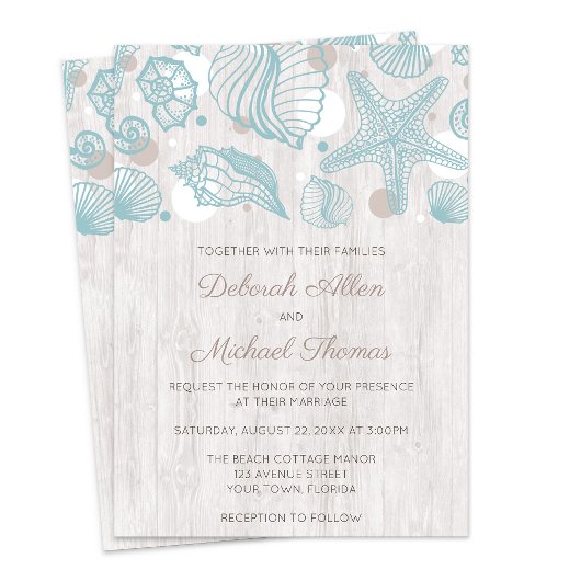 Seashell blanchi Wood Beach Mariage Invitation