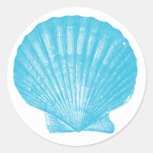 Seashell Blauw Shell Bruiloft Zee Shell Scallop Ronde Sticker