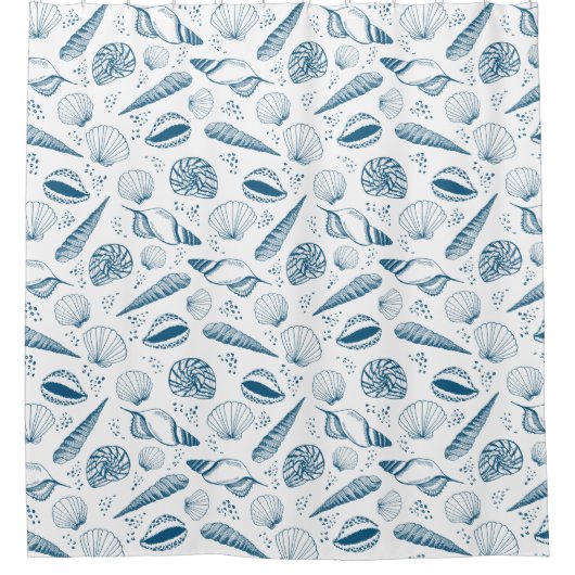 Seashell Blauw Wit strand Douchegordijn (Voorkant)