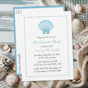 Seashell Blue Nautical Beach vrijgezellenfeest Uitnodiging Briefkaart