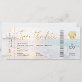 Seashell Boarding Pass Ticket Beach Weddenschap Save The Date