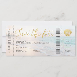 Seashell Boarding Pass Ticket Beach Weddenschap Save The Date