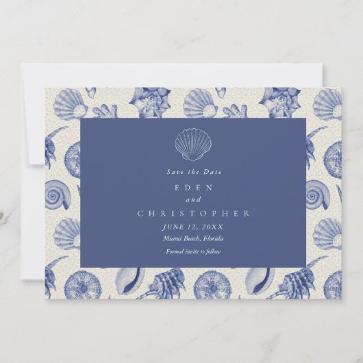 Seashell Coastal Beach Trouwfoto Save The Date (Voorkant)