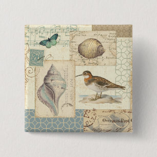 Seashell Collage Vierkante Button 5,1 Cm