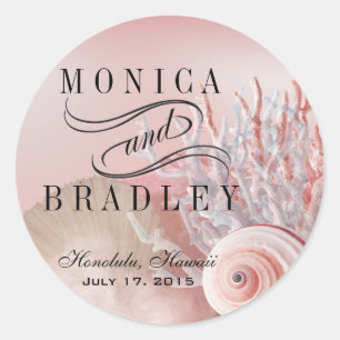 Seashell Dreams Strand Bruiloft roze Ronde Sticker