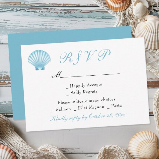 Seashell Elegant Nautisch Strand Kustbruiloft RSVP Kaartje