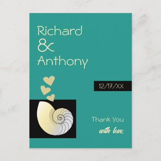 Seashell en harten, strand bruiloft dank u briefkaart (Voorkant)