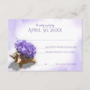 Seashell en Paarse Hydrangea Wedding Response RSVP Kaartje