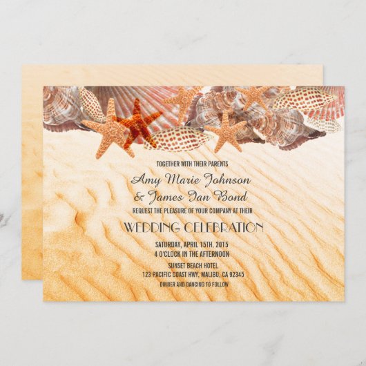 Seashell en strandbruiloft nodigt Seashell uit5 Kaart (Voorkant / Achterkant)