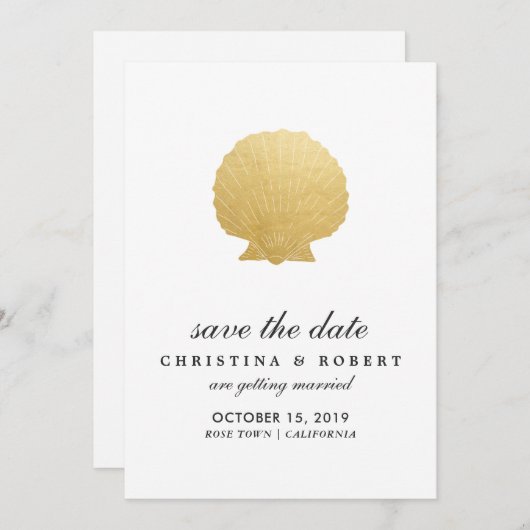 Seashell Faux Gold Foil | Ocean Save the Date Kaart (Voorkant / Achterkant)