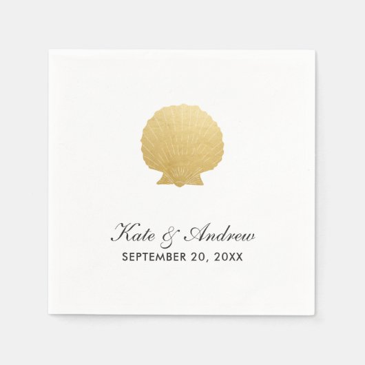 Seashell Faux Gold Foil | Ocean Wedding Servet (Voorkant)