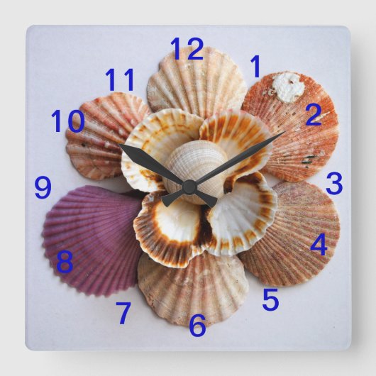 Seashell Flower Clock Square Vierkante Klok (Voorkant)