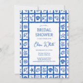 Seashell Grid Beach Vrijgezellenfeest Blue CUSTOM  Kaart (Voorkant)