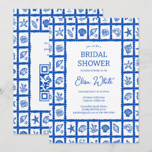 Seashell Grid Beach Vrijgezellenfeest Blue CUSTOM  Kaart