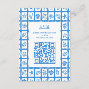 Seashell Grid Beach Wedding AANGEPASTE QR-code Informatiekaartje