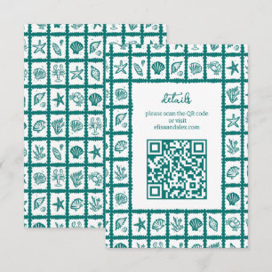 Seashell Grid Beach Wedding AANGEPASTE QR-code Informatiekaartje