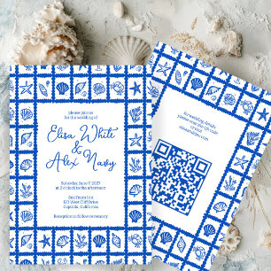 Seashell Grid Beach Wedding AANGEPASTE QR-code Kaart