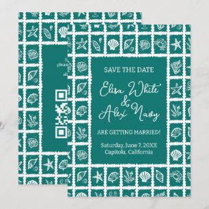 Seashell Grid Beach Wedding AANGEPASTE QR-code Save The Date