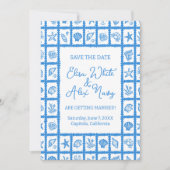 Seashell Grid Beach Wedding AANGEPASTE QR-code Save The Date (Voorkant)