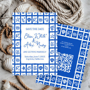 Seashell Grid Beach Wedding AANGEPASTE QR-code Save The Date