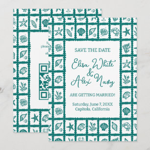 Seashell Grid Beach Wedding AANGEPASTE QR-code Save The Date