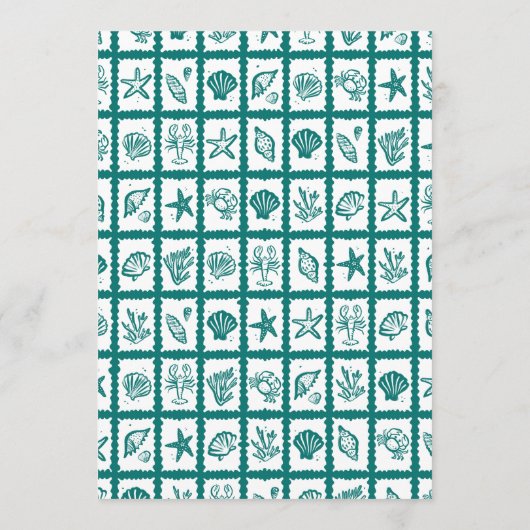 Seashell Grid Beach Wedding Groen Wit CUSTOM Menu (Achterkant)