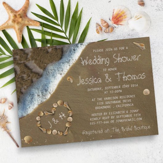 Seashell Heart Beach Mariage Douche Invitations