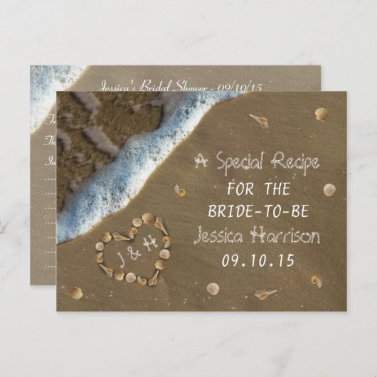 Seashell Heart Beach Vrijgezellenfeest Recept Kaar Uitnodiging Briefkaart (Voorkant / Achterkant)