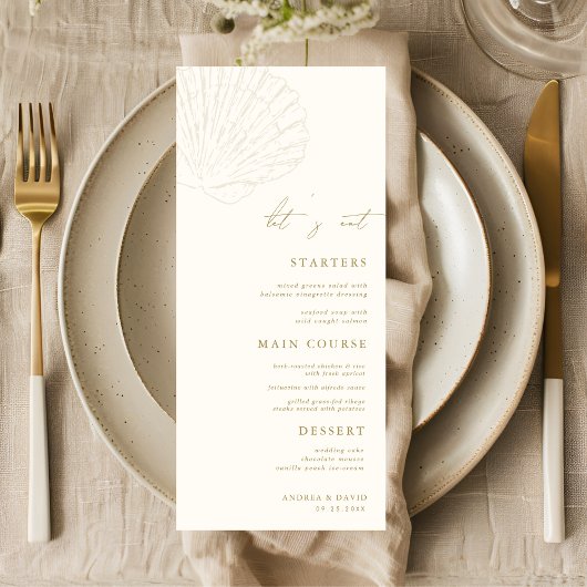 Seashell Ivory & Gold Beach Let's Eat Wedding Menu