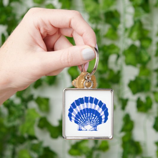 Seashell - kobalt blauw en wit sleutelhanger (Hand)