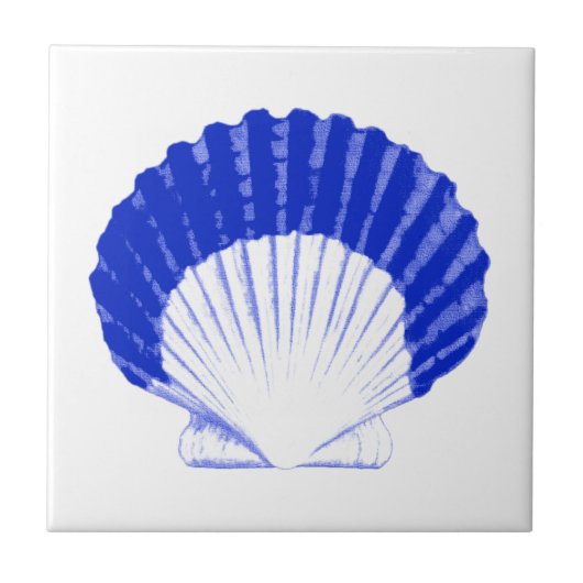 Seashell - kobalt blauw en wit tegeltje (Voorkant)