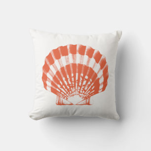 Seashell - koraal sinaasappel en wit kussen