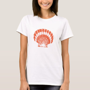 Seashell - koraal sinaasappel en wit t-shirt