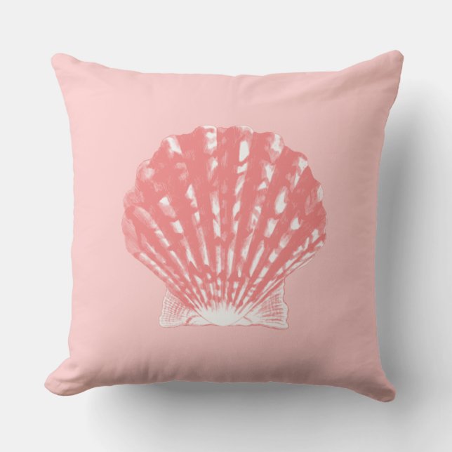 Seashell - koraalroze en wit kussen (Voorkant)