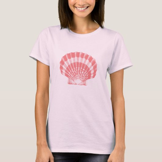 Seashell - koraalroze en wit t-shirt (Voorkant)
