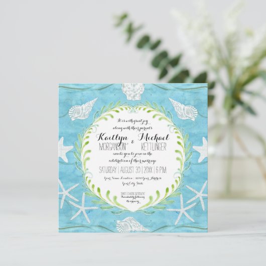 Seashell Leaf krans Ocean Beach Waterverf schelpen Kaart (Staand voorkant)