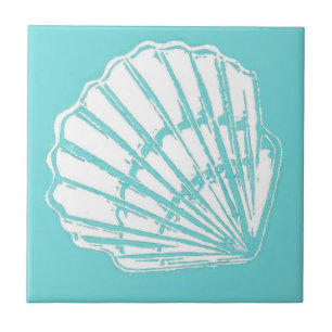 Seashell met Turquoise Ceramic Tile Tegeltje