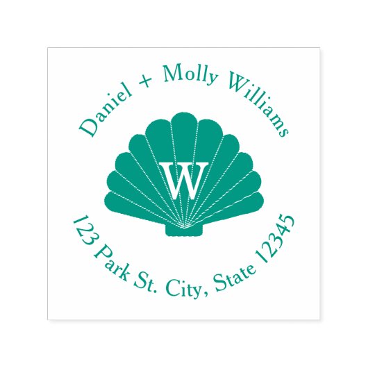 Seashell Monogram Adres Zelfinktende Stempel (Design)