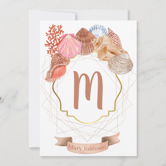 Seashell Monogram Crest Notecard Kaart (Voorkant)