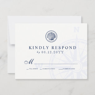  Seashell   Nautisch thema bruiloft RSVP Kaartje