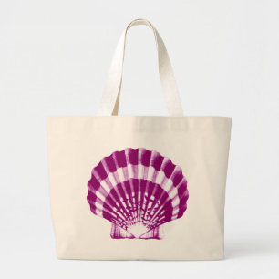 Seashell - paars en wit grote tote bag